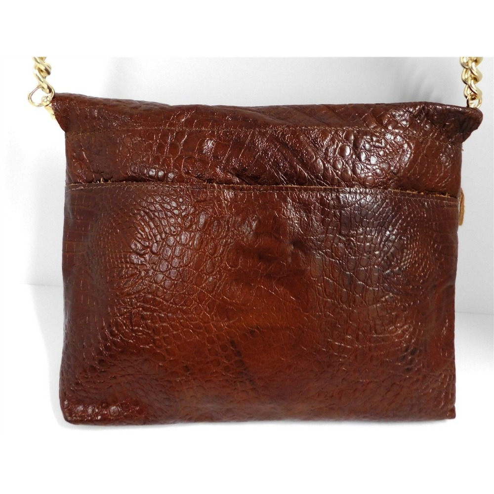 Zina Eva Brown Alligator Leather Gold Chain‎ Flap Crossbody Bag - Picture 5 of 7
